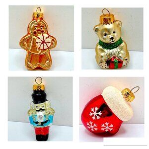 Blown Glass G&D Glitter Vintage Ornaments Holiday Set Of 4 Gingerbread Bear